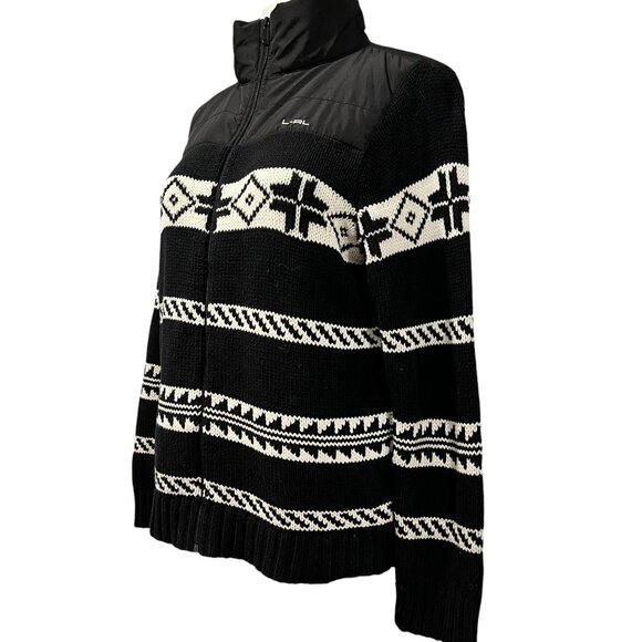 Lauren Ralph Lauren Zip Cardigan, Southwest, Cotton, Black Ivory, XL - Picture 10 of 11